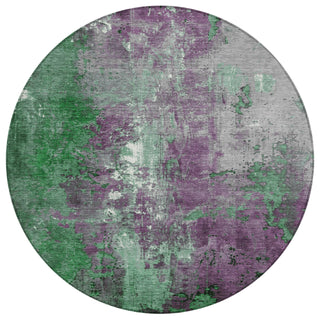 Piper Looms Chantille Abstract ACN1870 Emerald Machine Washable Area Rug Round Main Image