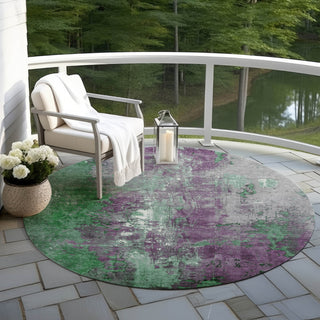Piper Looms Chantille Abstract ACN1870 Emerald Machine Washable Area Rug Round Outdoor Lifestyle Image Feature