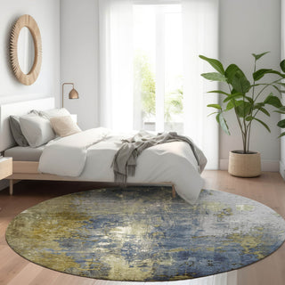 Piper Looms Chantille Abstract ACN1870 Khaki Machine Washable Area Rug Round Lifestyle Image Feature