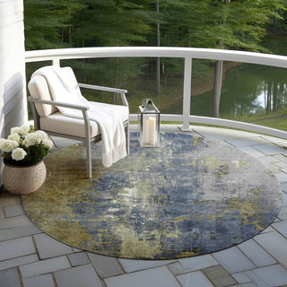 Piper Looms Chantille Abstract ACN1870 Khaki Machine Washable Area Rug Round Outdoor Lifestyle Image Feature