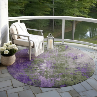 Piper Looms Chantille Abstract ACN1870 Olive Machine Washable Area Rug Round Outdoor Lifestyle Image Feature
