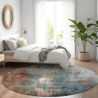 Piper Looms Chantille Abstract ACN1870 Paprika Machine Washable Area Rug Round Lifestyle Image Feature