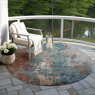 Piper Looms Chantille Abstract ACN1870 Paprika Machine Washable Area Rug Round Outdoor Lifestyle Image Feature