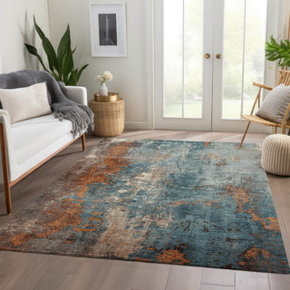 Piper Looms Chantille Abstract ACN1870 Teal Machine Washable Area Rug Lifestyle Image Feature