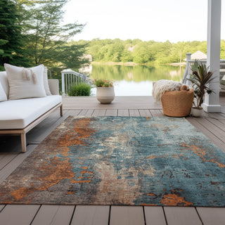 Piper Looms Chantille Abstract ACN1870 Teal Machine Washable Area Rug Outdoor Lifestyle Image Feature
