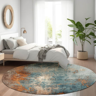 Piper Looms Chantille Abstract ACN1870 Teal Machine Washable Area Rug Round Lifestyle Image Feature