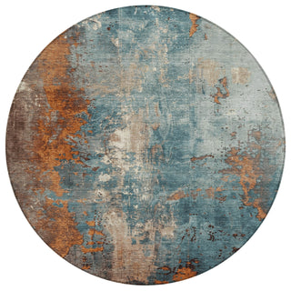Piper Looms Chantille Abstract ACN1870 Teal Machine Washable Area Rug Round Main Image
