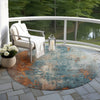 Piper Looms Chantille Abstract ACN1870 Teal Machine Washable Area Rug Round Outdoor Lifestyle Image Feature