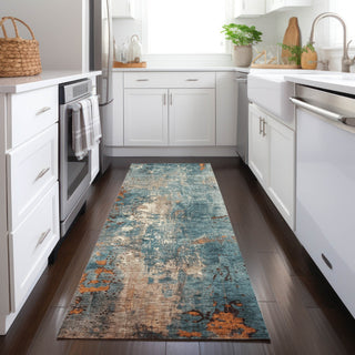 Piper Looms Chantille Abstract ACN1870 Teal Machine Washable Area Rug Runner Lifestyle Image Feature