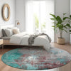 Piper Looms Chantille Abstract ACN1870 Turquoise Machine Washable Area Rug Round Lifestyle Image Feature