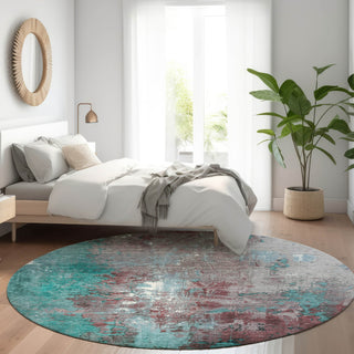 Piper Looms Chantille Abstract ACN1870 Turquoise Machine Washable Area Rug Round Lifestyle Image Feature