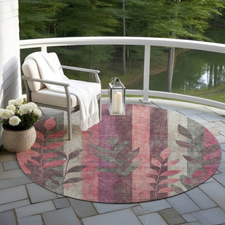 Piper Looms Chantille Floral ACN1871 Blush Machine Washable Area Rug Round Outdoor Lifestyle Image Feature