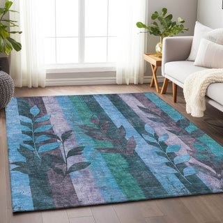 Piper Looms Chantille Floral ACN1871 Denim Machine Washable Area Rug Lifestyle Image Feature