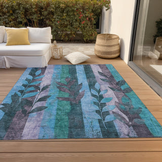 Piper Looms Chantille Floral ACN1871 Denim Machine Washable Area Rug Outdoor Lifestyle Image Feature