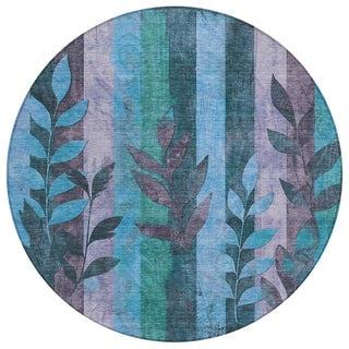 Piper Looms Chantille Floral ACN1871 Denim Machine Washable Area Rug Round Main Image