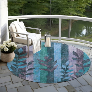 Piper Looms Chantille Floral ACN1871 Denim Machine Washable Area Rug Round Outdoor Lifestyle Image Feature