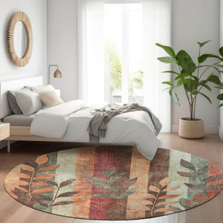 Piper Looms Chantille Floral ACN1871 Terracotta Machine Washable Area Rug Round Lifestyle Image Feature