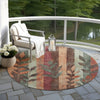 Piper Looms Chantille Floral ACN1871 Terracotta Machine Washable Area Rug Round Outdoor Lifestyle Image Feature