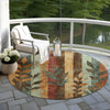 Piper Looms Chantille Floral ACN1871 Wheat Machine Washable Area Rug Round Outdoor Lifestyle Image Feature
