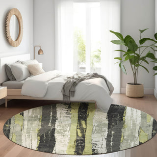 Piper Looms Chantille Stripes ACN1872 Aloe Machine Washable Area Rug Round Lifestyle Image Feature