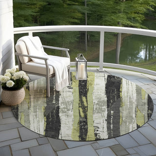 Piper Looms Chantille Stripes ACN1872 Aloe Machine Washable Area Rug Round Outdoor Lifestyle Image Feature