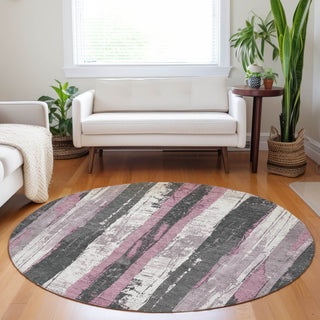 Piper Looms Chantille Stripes ACN1872 Blush Machine Washable Area Rug Round Lifestyle Image Feature