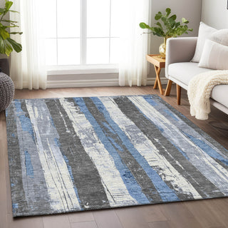 Piper Looms Chantille Stripes ACN1872 Denim Machine Washable Area Rug Lifestyle Image Feature