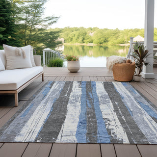 Piper Looms Chantille Stripes ACN1872 Denim Machine Washable Area Rug Outdoor Lifestyle Image Feature