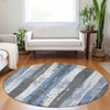 Piper Looms Chantille Stripes ACN1872 Denim Machine Washable Area Rug Round Lifestyle Image Feature