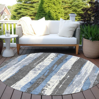Piper Looms Chantille Stripes ACN1872 Denim Machine Washable Area Rug Round Outdoor Lifestyle Image Feature