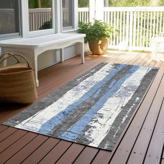 Piper Looms Chantille Stripes ACN1872 Denim Machine Washable Area Rug Runner Outdoor Lifestyle Image Feature