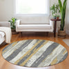 Piper Looms Chantille Stripes ACN1872 Gold Machine Washable Area Rug Round Lifestyle Image Feature