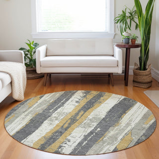 Piper Looms Chantille Stripes ACN1872 Gold Machine Washable Area Rug Round Lifestyle Image Feature