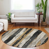 Piper Looms Chantille Stripes ACN1872 Taupe Machine Washable Area Rug Round Lifestyle Image Feature