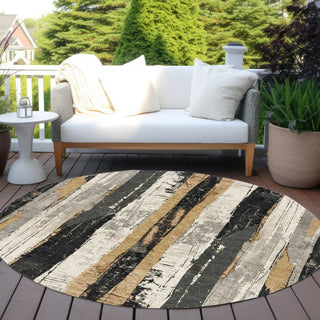 Piper Looms Chantille Stripes ACN1872 Taupe Machine Washable Area Rug Round Outdoor Lifestyle Image Feature