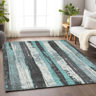 Piper Looms Chantille Stripes ACN1872 Teal Machine Washable Area Rug Lifestyle Image Feature