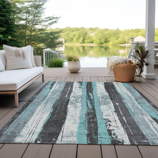 Piper Looms Chantille Stripes ACN1872 Teal Machine Washable Area Rug Outdoor Lifestyle Image Feature