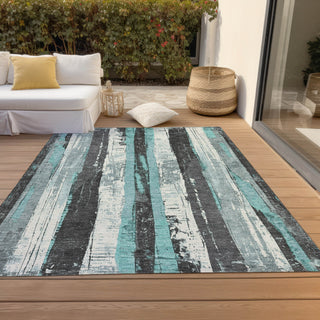 Piper Looms Chantille Stripes ACN1872 Teal Machine Washable Area Rug Outdoor Lifestyle Image Feature