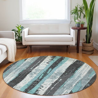 Piper Looms Chantille Stripes ACN1872 Teal Machine Washable Area Rug Round Lifestyle Image Feature