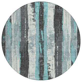 Piper Looms Chantille Stripes ACN1872 Teal Machine Washable Area Rug Round Main Image