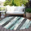 Piper Looms Chantille Stripes ACN1872 Teal Machine Washable Area Rug Round Outdoor Lifestyle Image Feature