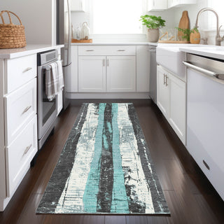 Piper Looms Chantille Stripes ACN1872 Teal Machine Washable Area Rug Runner Lifestyle Image Feature