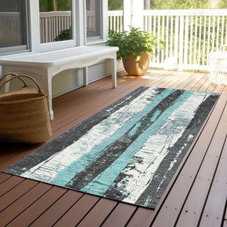 Piper Looms Chantille Stripes ACN1872 Teal Machine Washable Area Rug Runner Outdoor Lifestyle Image Feature