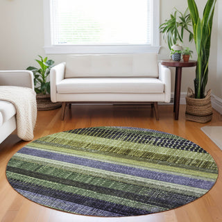 Piper Looms Chantille Stripes ACN1873 Aloe Machine Washable Area Rug Round Lifestyle Image Feature