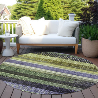 Piper Looms Chantille Stripes ACN1873 Aloe Machine Washable Area Rug Round Outdoor Lifestyle Image Feature