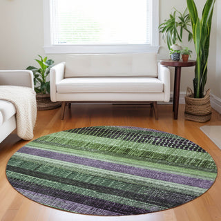 Piper Looms Chantille Stripes ACN1873 Purple Machine Washable Area Rug Round Lifestyle Image Feature