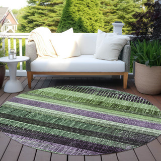 Piper Looms Chantille Stripes ACN1873 Purple Machine Washable Area Rug Round Outdoor Lifestyle Image Feature