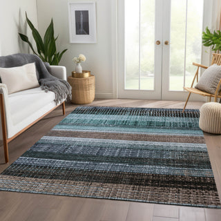 Piper Looms Chantille Stripes ACN1873 Teal Machine Washable Area Rug Lifestyle Image Feature