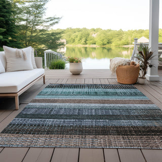Piper Looms Chantille Stripes ACN1873 Teal Machine Washable Area Rug Outdoor Lifestyle Image Feature