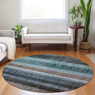 Piper Looms Chantille Stripes ACN1873 Teal Machine Washable Area Rug Round Lifestyle Image Feature